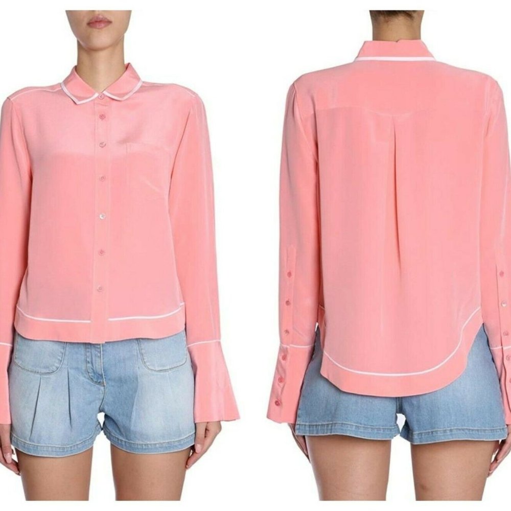 Equipment Coral Silk Rose Huntley White Piping Top
